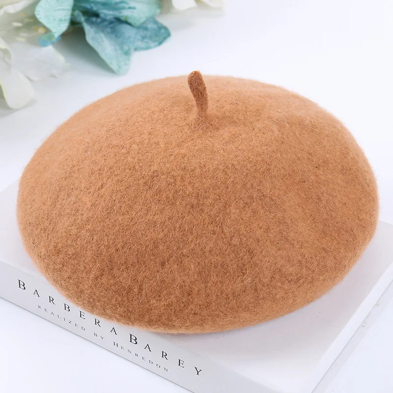 Ladies Solid True Wool Beret for Women Autumn Winter Artist Beret femme Elegant French Hat Bright Red Yellow Pink Girls Berets