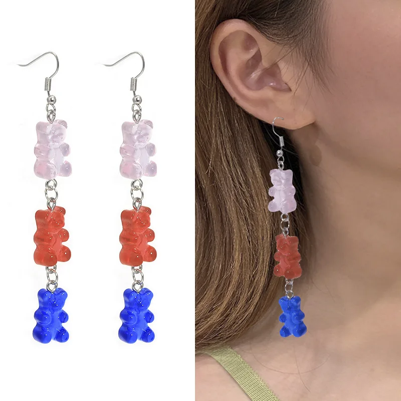 New Fashion Sequins Resin Gummy Bear Dangle Earrings for Women Girl DIY Cartoon Animal Bear Earrings Creative Drop Jewelry Gifts