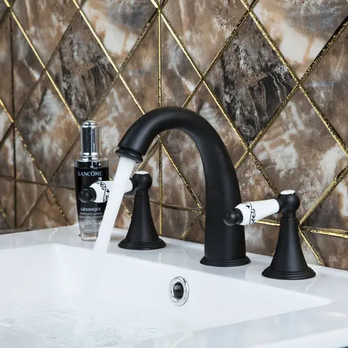 

Shivers Bathtub Oil Rubbed 3 Pcs Bathroom Basin Sink Faucet Black Bronze Ceramic Handle Hose Bathtub Brass Tap Mixer Faucet