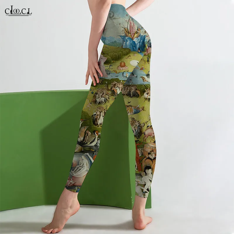 CLOOCL Legging Wanita Celana Yoga Gambar Seni Agama EUR Legging 3D Elastisitas Pinggang Tinggi untuk Wanita Celana Kebugaran