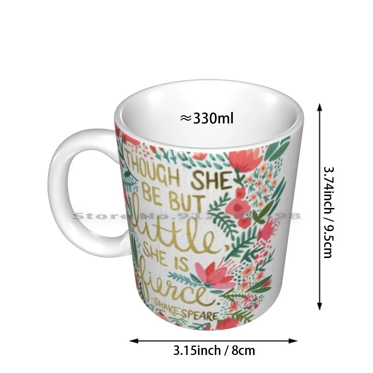 Little & Fierce Ceramic Mugs Coffee Cups Milk Tea Mug Quotes Shakespeare Midsummer Night Watercolor Flowers Gold Midsummer