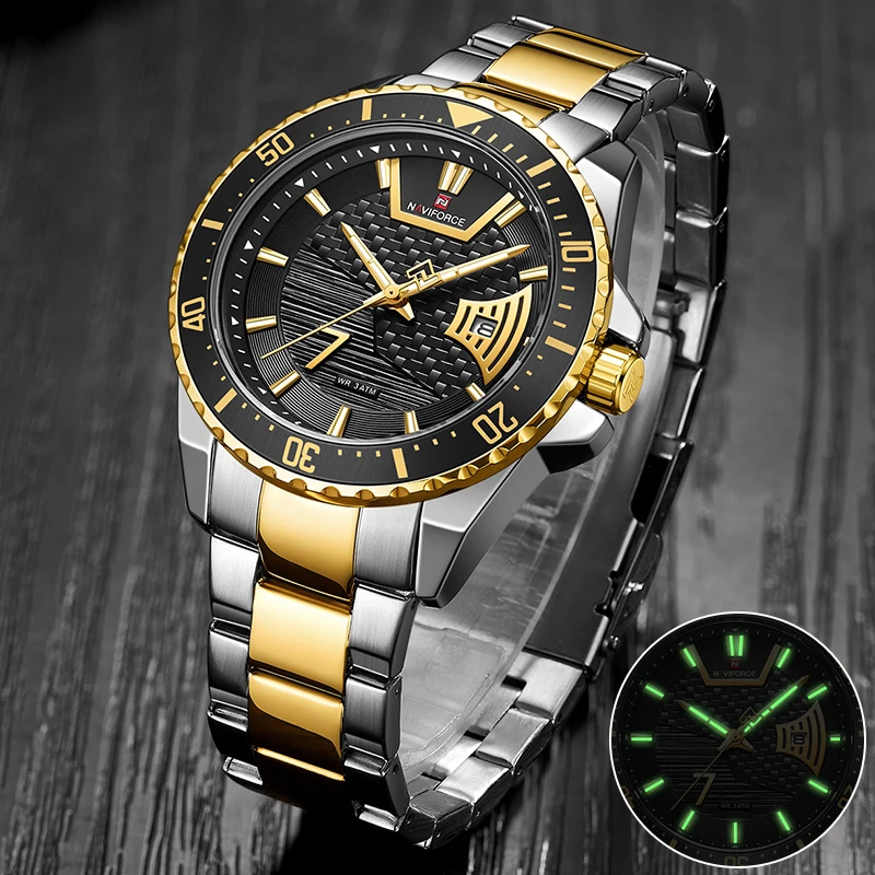 New NAVIFORCE Watches Top Luxury Brand Waterproof Sports Watch Men Gold Quartz Steel Wristwatches Male Clock Relogio Masculino