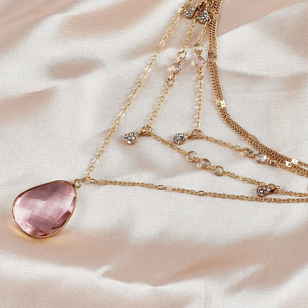 2020 Gold-plate Water Drop Crystal Opal Pendant Necklaces For Women Necklace New Multi Level Female Boho Vintage Jewelry Gift