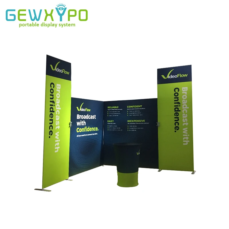 Exhibition Booth Advertising High Quality Tension Fabric Banner Square Corners Display Wall With Portable Round Bar Counter