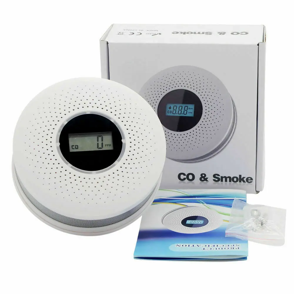 D2 Lcd Digitaal Display 2 In 1 Koolmonoxide Rookcombinatie Detector Co Alarm Sensor Led Licht Knipperend Geluid Waarschuwing