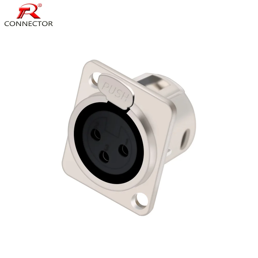 1pc 3Pins XLR connector, Female Jack Socket, Panel Mounted type, Chassis Square Shape, Metal housing