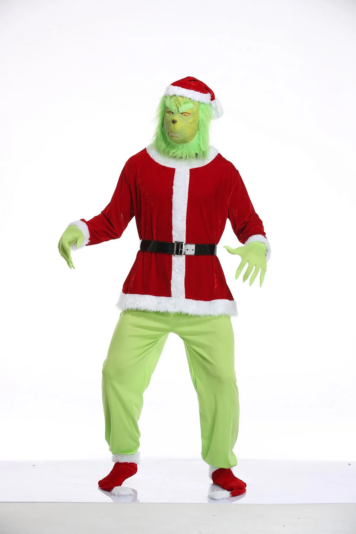 Green fur monster Гринч Christmas Halloween suit party clothes adult children\'s suit cosplay Without mask