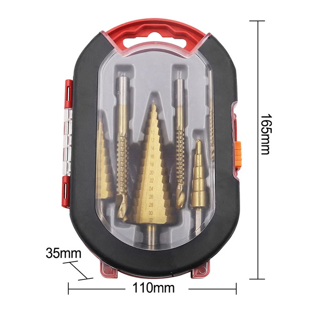 6Pcs HSS Set di punte per trapano a gradino in titanio 4-12/20/32mm taglierina per fori in metallo cono di legno nucleo di perforazione strumento per sega 3/6/8 trapano per sega