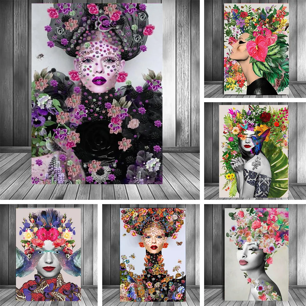 

Art Flower Decor Surrealism Model Girl Portrait Canvas Painting Fashion Women Poster Prints Wall Art Room Decor Pictures Cuadros