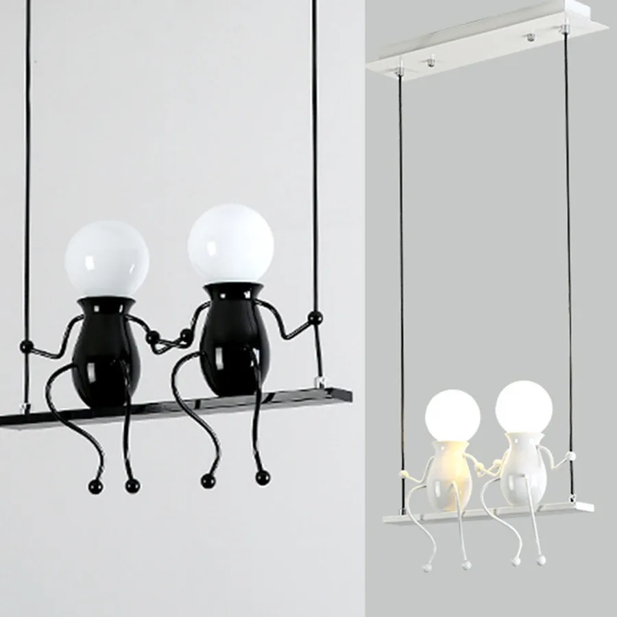 

Thrisdar Creative Little Man LED Pendant Lamps Iron Climbing Swing Pendant Light Children Room Restaurant Bar Cafe Hanging Lamps