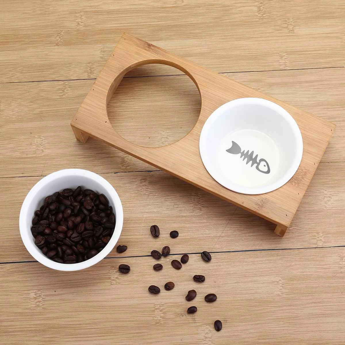 1/2/3 Bowls Cat Dog Feeders Bowl Ceramic Tableware Pet Food Water Bowl Bamboo Frame Antiskid Pet Supplies Dog Cat Feeding Bowl