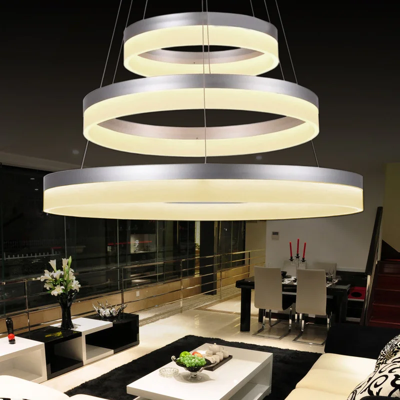 Luxury Modern chandelier LED circle ring chandelier light for living room Acrylic Lustre Chandelier Lighting white sliver 85-265