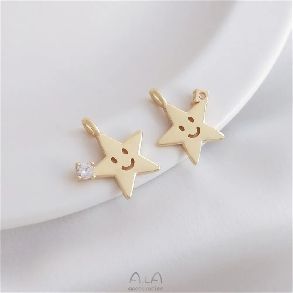 Gold Plated Smiley Face Zircon Star Moon Pendant DIY Necklace Bracelet Charms view 5