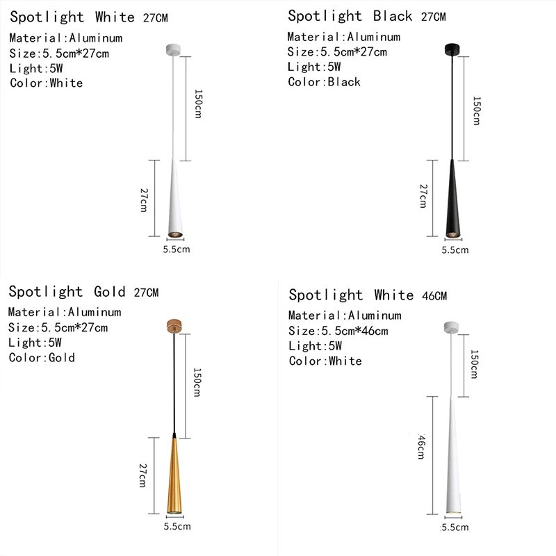 Imagem -06 - Luzes Pingente Modernas Lâmpadas Cone de Alumínio Mesa Jantar Sala de Hotel Shopping Loja Bebidas Salão Quarto Principal Preto Branco Ouro Led
