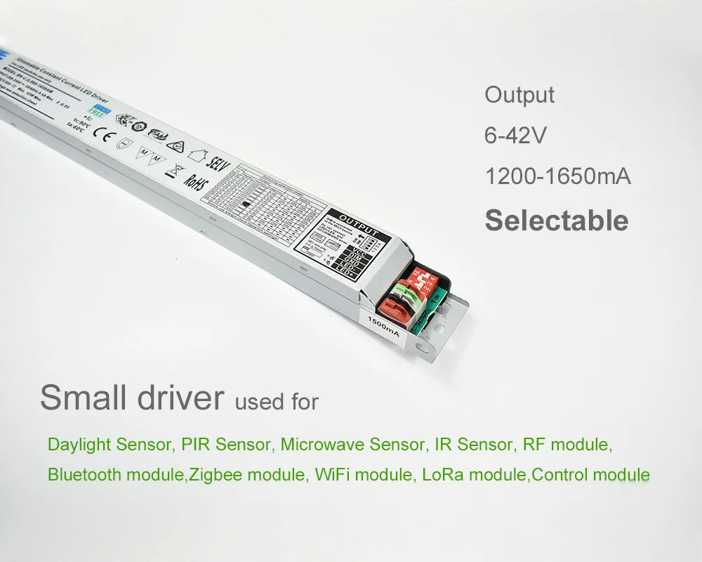 220V Steel Case Linear Led Driver with Aux. 12V Slim 60W 1 10V Dimable Transformer DIP 1.2A-1.6A for Commercial Lighting