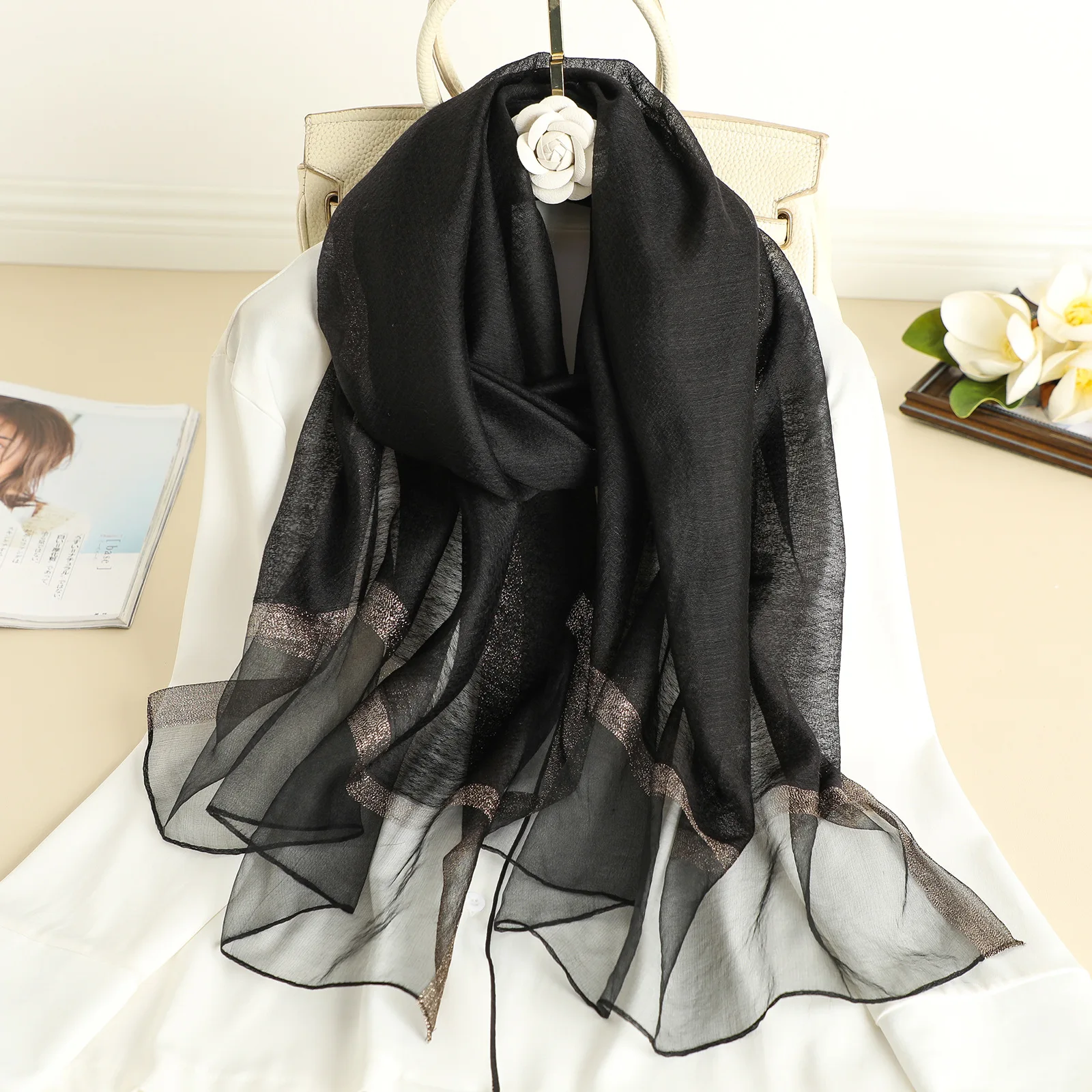 

2024 Solid Silk Women Scarf Winter Warm Wool Shawls Lady Wraps Bufanda Pashmina Luxury Warm Scarves Beach Stoles Foulard Female