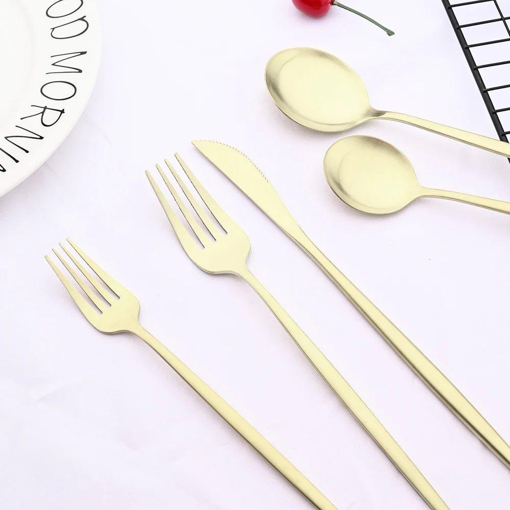 Matte Champagne Dinnerware Cutlery Set Stainless Steel Tableware Home Dinner Fork Tea Spoon Dessert Knife Kitchen Flatware Set