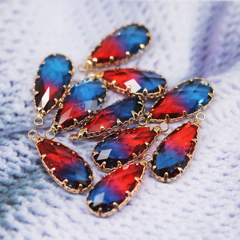 4pcs Lace Metal Rhinestone Charms Blue Water Drop Crystal Pendants For Jewelry Making Diy Earrings Necklace Jewelry Accessories