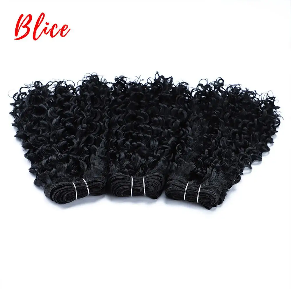 Blice 10-24 Inch Pure 1B# Color Curly Weave Bundles 3PCS/Pack Heat Resistant Kanekalon Synthetic Hair Weaving Afro Black