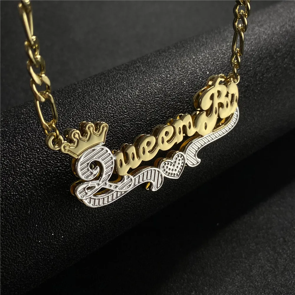 KristenCo Custom 3D Name Necklace Personalized Nameplate Pendant Double Electroplating Jewelry With Crown For Necklace Gift