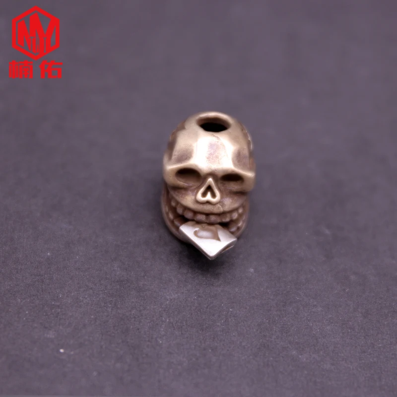 1PC Skull Playing Cards Retro Brass Copper EDC Paracord Beads Lanyard Pendants Knife Beads Umbrella Rope Cord Beads Pendants