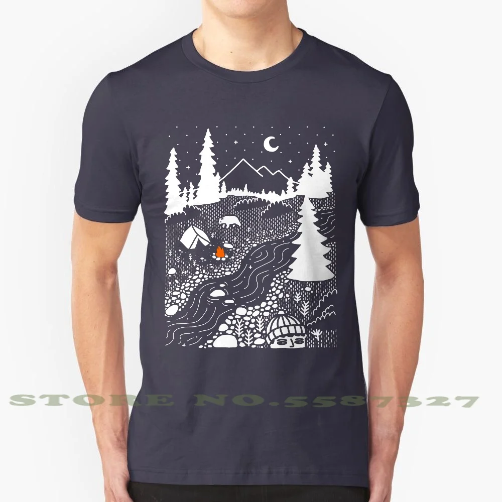 Unwelcome Guest 100% Cotton T-Shirt Camp Camping Bears Mountains Hike Hiking Moon Stars Outdoors Backpacking Trees Tree River