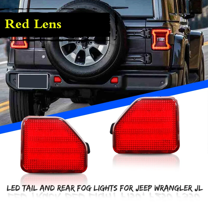 Smoked /Red Lens Car LED Bumper Reflector Lights Function as Tail/ Running Light or Rear Fog Light For 2018-up Jeep Wrangler JL