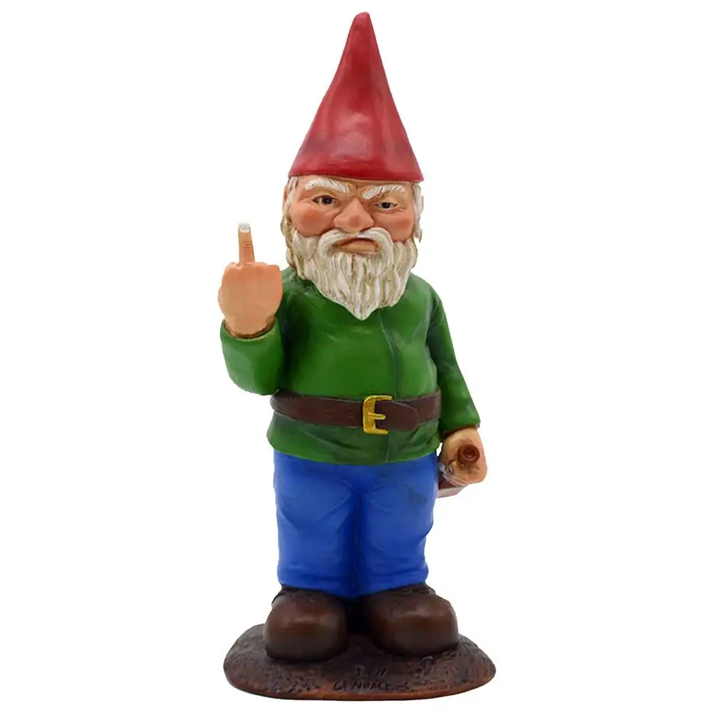 Naughty Garden Gnome Funny Middle Finger Garden Gnome Go Away Lawn Gnome Statue for Garden Decoration