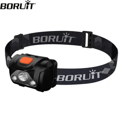 BORUiT LED 미니 헤드램프, 화이트 레드 ABS 헤드라이트, IPX4 방수 헤드 토치, 낚시 사냥 랜턴, AAA 배터리 사용, H09