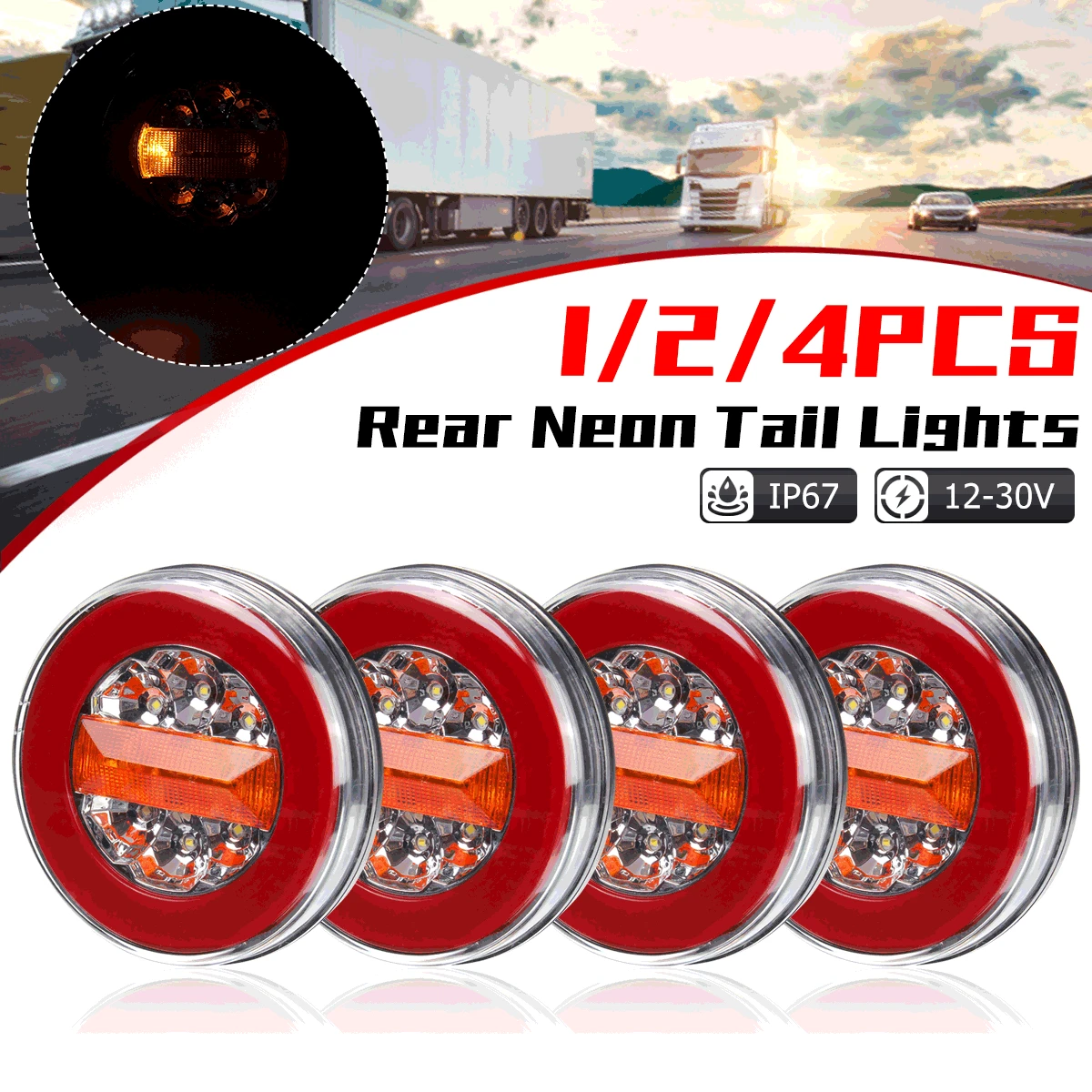 

1/2/4pcs LED Trailer Truck Tail Light 12-24V Brake Stop Reverse Light Taillights Turn Signal Lamp For Lorry Van Caravan Camper