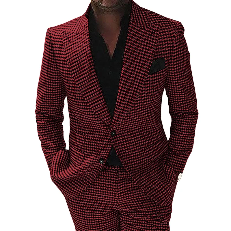 

Men's Houndstooth Suits Formal Notch Lapel Wool/Tweed Tuxedo For Wedding Prom Blazer Best Man Suits 2 Pieces (Blazer+Pants)