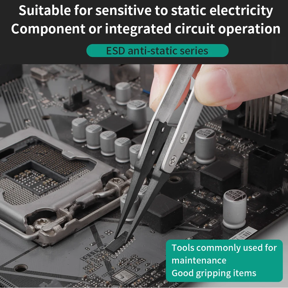 LUXIANZI 납땜 수리용 정전기 방지 핀셋, 수공구, 플라스틱 팁 전기기사 핀셋, 스테인리스 스틸 집게, 3 개