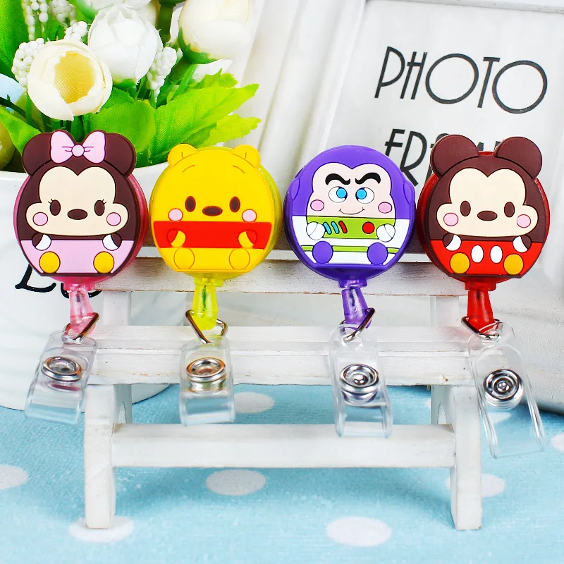 50pcs/lot Disney Retractable Badge Holder Cartoon ID Name Card Lanyard Key Chain Nurse Chest Card Holder Creative Phone Lanyard