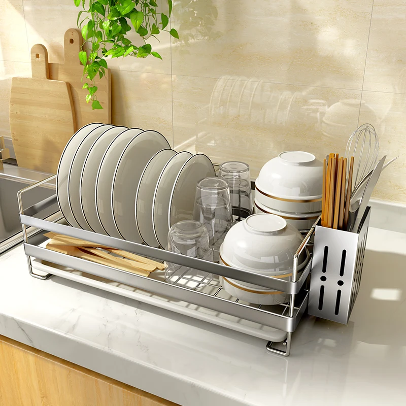 304 Stainless Steel Sink Dish Drying Rack,Sink Dryer Rack with Cutlery Storage Box,Tableware,Bowls,Plates Storage Organizer