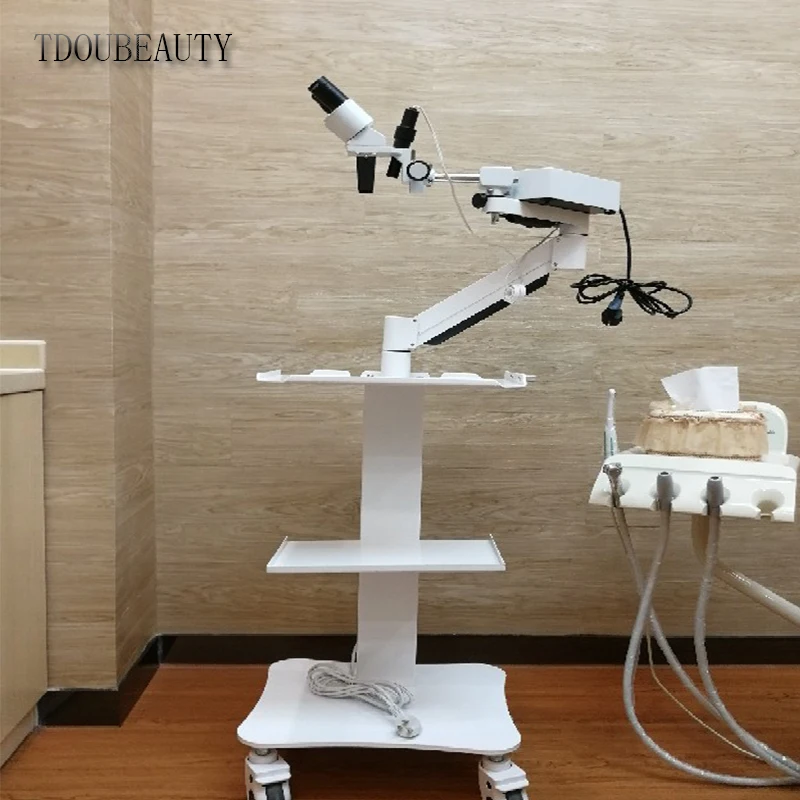 TDOUBEAUTY 10.5X Magnification Trolley Long Arm Dental Microscope With LED Light And Tray Moved Optionally Root Canal Magnifier