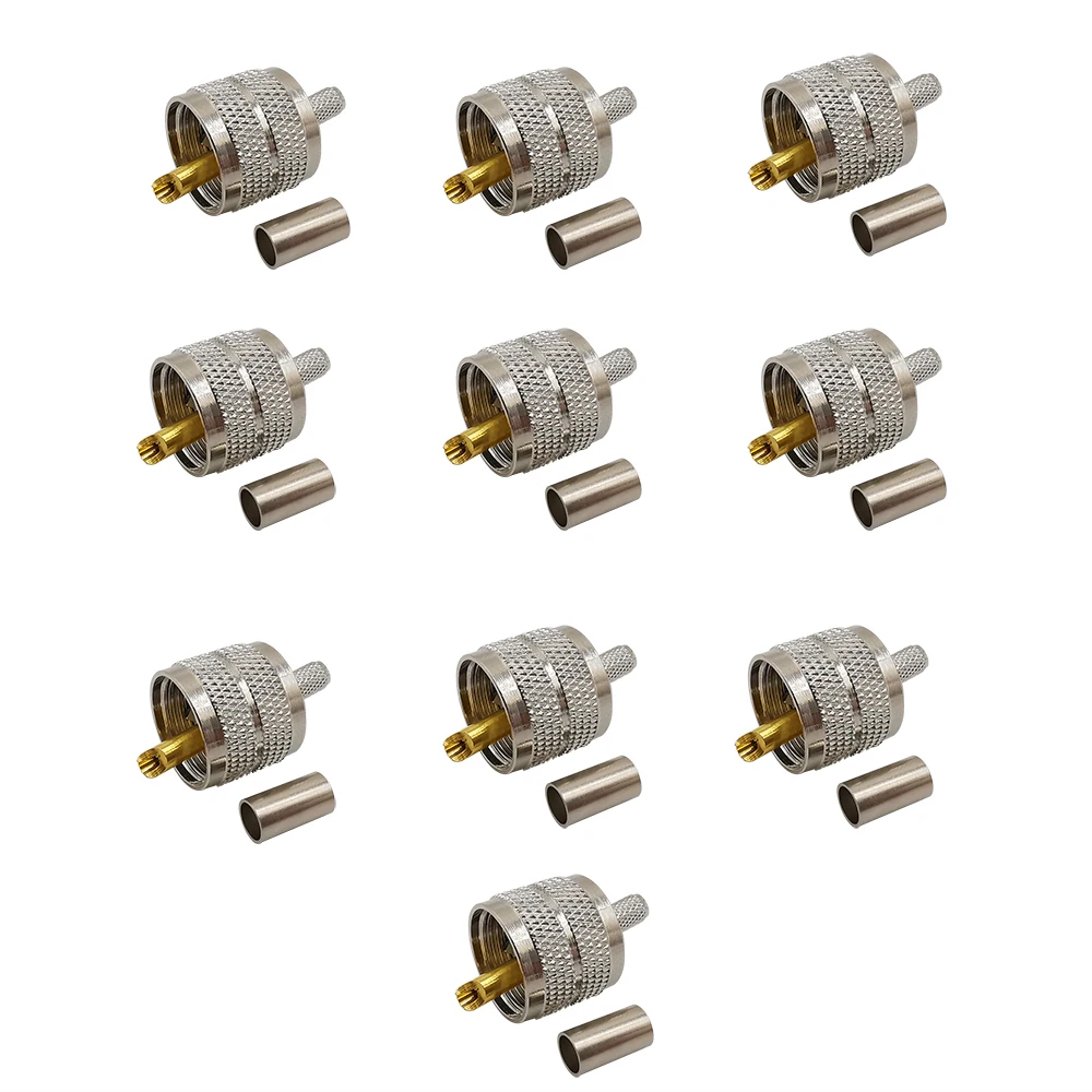 

10Pcs Crimp UHF PL259 PL-259 Male Plug RF Coaxial Coax Connector for RG58 RG142 LMR195 LMR200 RG400 Cable