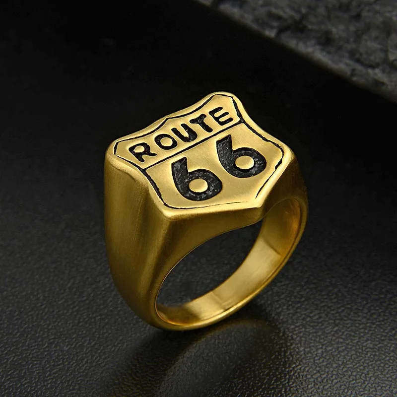 316L Stainless Steel Ring USA Biker Road ROUTE 66 Ring For Men Motor Biker Men's Matte Ring Jewelry