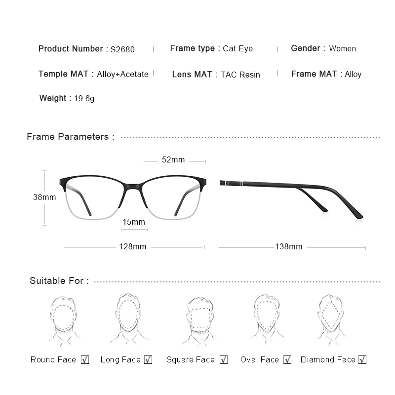 MERRYS DESIGN Women Retro Fashion Glasses Frame Ultralight Eye Myopia Prescription Eyeglasses Acetate Glasses Legs S2680