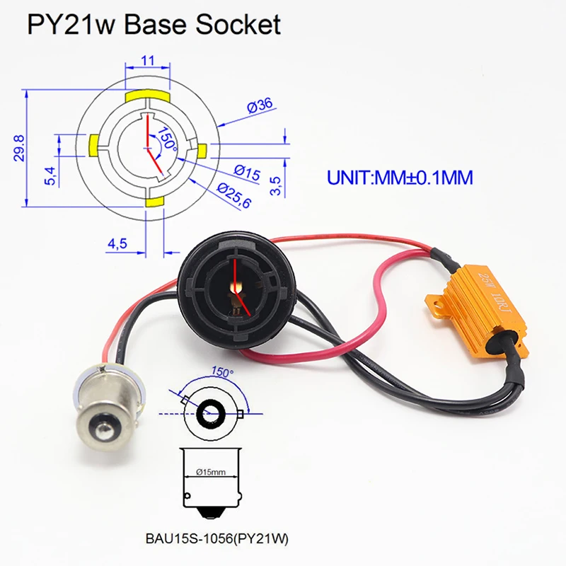 2 Stuks 1156 BA15S BAU15S P21w Led Canbus Py21w Auto Canceller Decoder Belastingsweerstand 12V 25W 10ohm Geen flikkerende Auto Lamp Socket