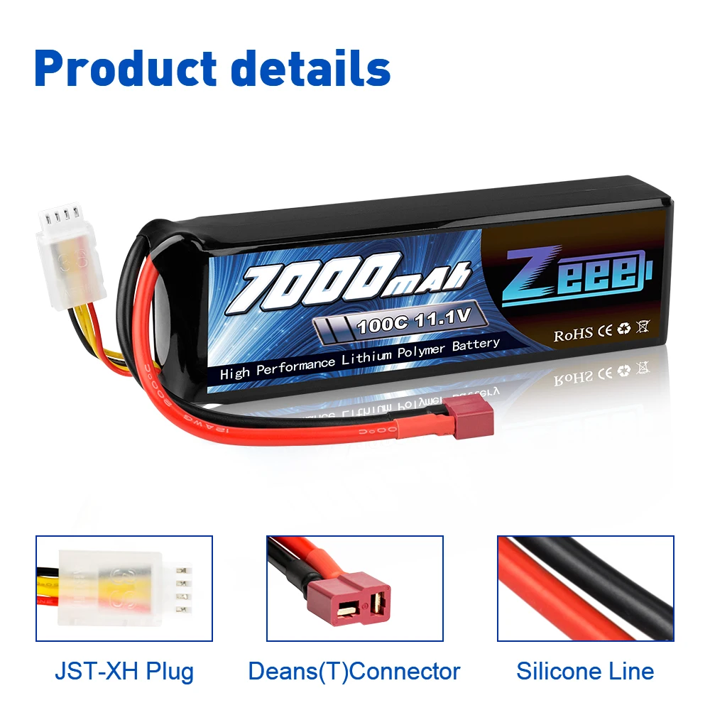 Zeee 3S Lipo Battery 11.1V 100C 7000mAh Softcase with T Plug Battery for RC Car Truck Tank RC Drone Helicopter RC Models Parts