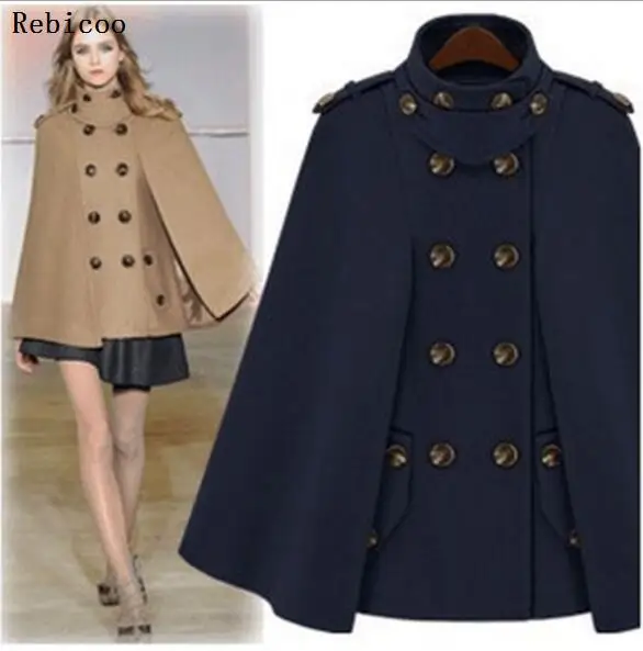 Autumn Winter Fashion Women Wool Cape Coat Fur Collar Woolen Blend Coats Female Hooded Cashmere Poncho Overcoat