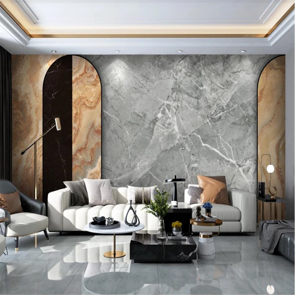 

New modern light luxury sofa background wall wood grain stone wallpapers 3d murals wallpaper for living room