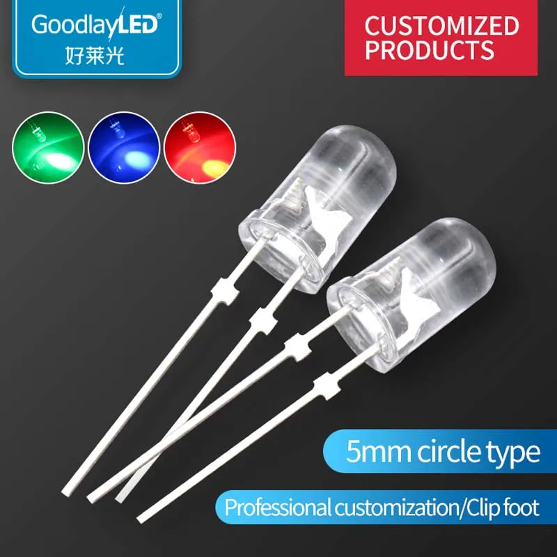 100000PCS Custom products 5mm DIP LED Round Head short foot with card red yellow traffic green direct plug light emitting diode