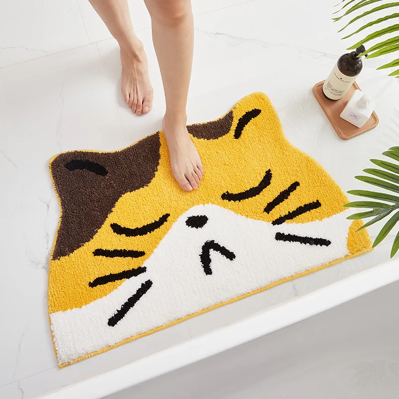 Animal Cat Dog Tiger Lion Flocking Cartoon Floor Bath Mat Household Toilet Entrance Door Water-Absorbing Non-Slip Carpet Rug