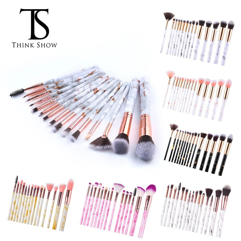 THINKSHOW 5/7/15/20 szt. Zestaw Pędzli do Makijażu Cienie do Powiek Podkład Puder Profesjonalne Pędzle do Makijażu Marmurkowe Pędzle Narzędzia do Makijażu