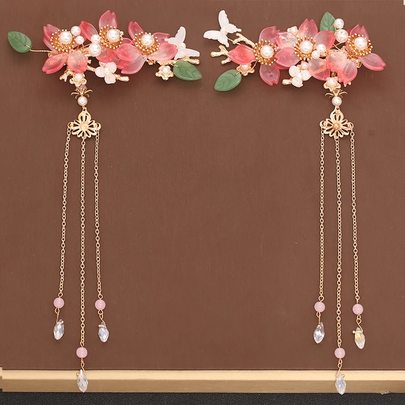 Headdress for Han Chinese Clothing Buyao Tassel a Pair of Hairclips Pearl Barrettes Side Antique Side Clip Hairpin