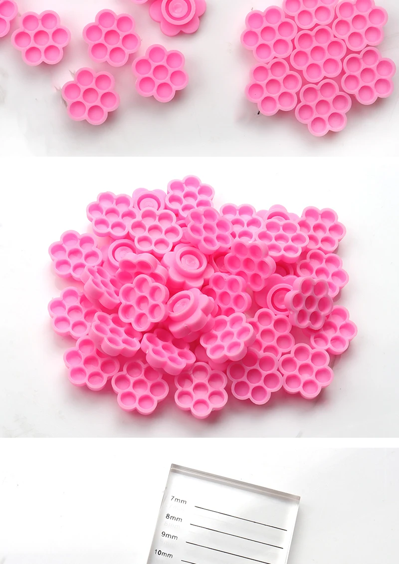 100 Stück Einweg-Wimpernblütenbecher, Wimpernkleberhalter, Kunststoffständer, schnelles Blütenformen für Wimpernverlängerung, Make-up-Werkzeuge – Detail 9