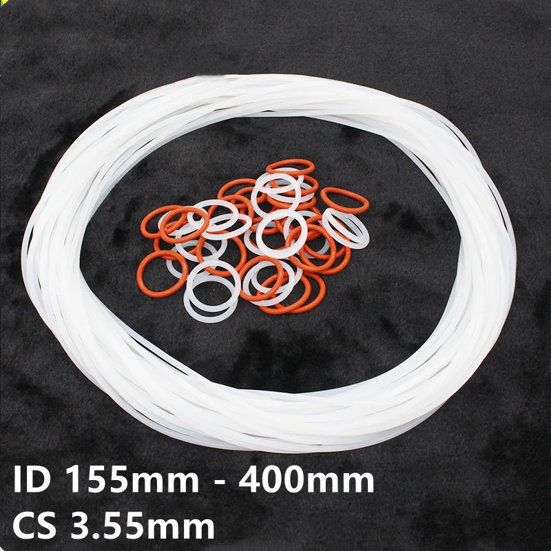 

Custom CS 3.55mm 10pcs VMQ O Ring Seals Silicon Rubber Gaskets ID 155 - 400MM White Translucent Red