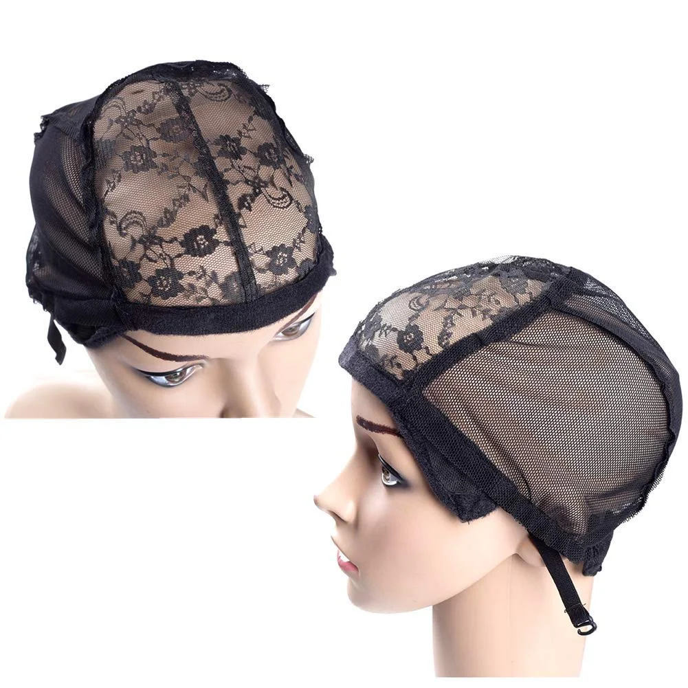 

5Pcs Mesh Wig Cap Stretchable Lace Wig Caps For Making Wigs With Adjustable Straps Weaving Cap Flower Lace Net Caps Black