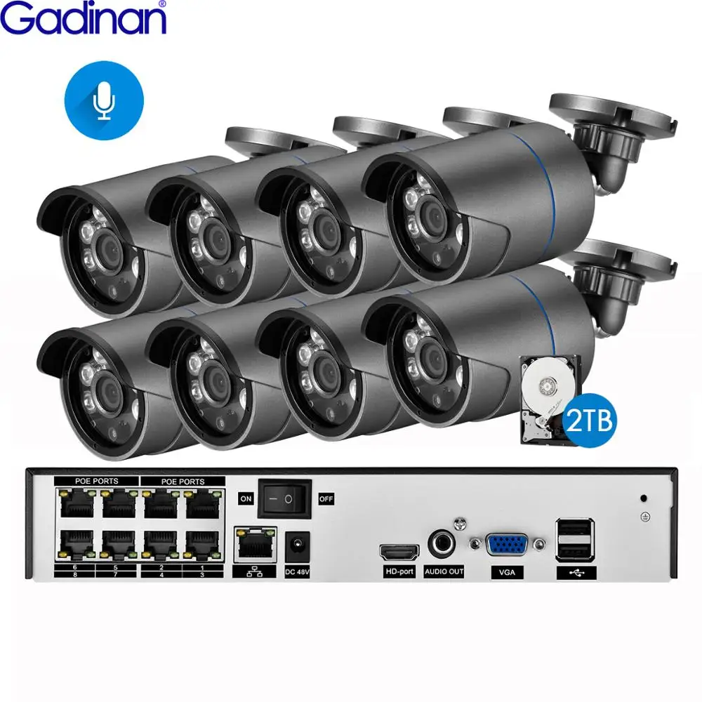 

Gadinan 4CH/8CH 5MP POE NVR Video Surveillance Set H.265 With 4pcs 3MP IP camera P2P Outdoor Waterproof Security System CCTV Kit